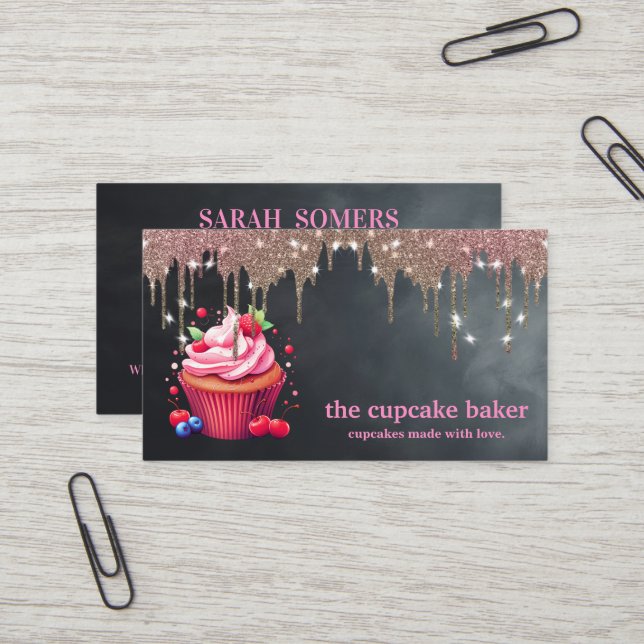 Carte De Visite Logo Cupcake Moderne Boulangerie Chef Cuisine Conf (Devant/Arrière en situation)
