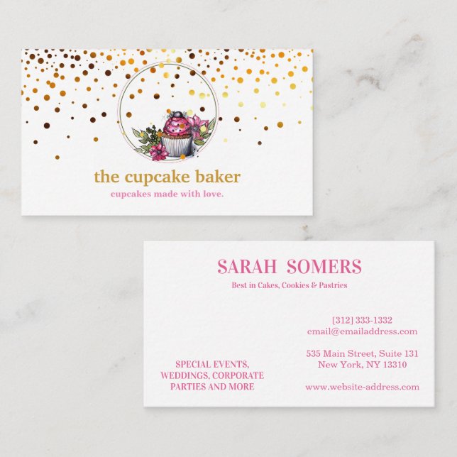 Carte De Visite Logo Cupcake Moderne Boulangerie Chef Cuisine Conf (Devant / Derrière)