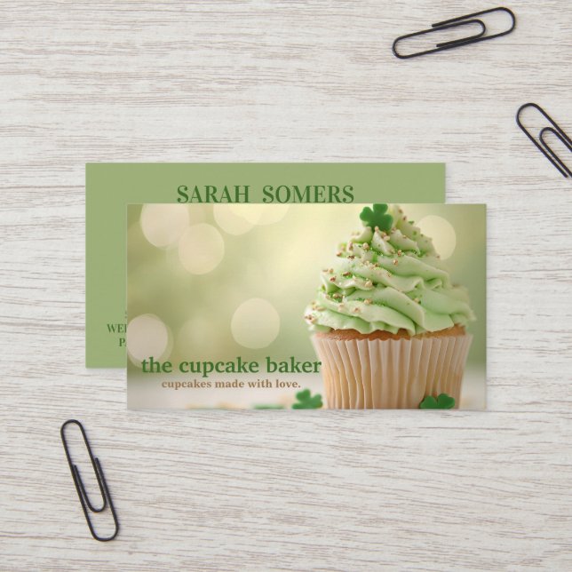 Carte De Visite Logo Cupcake Moderne Boulangerie Chef Cuisine Conf (Devant/Arrière en situation)