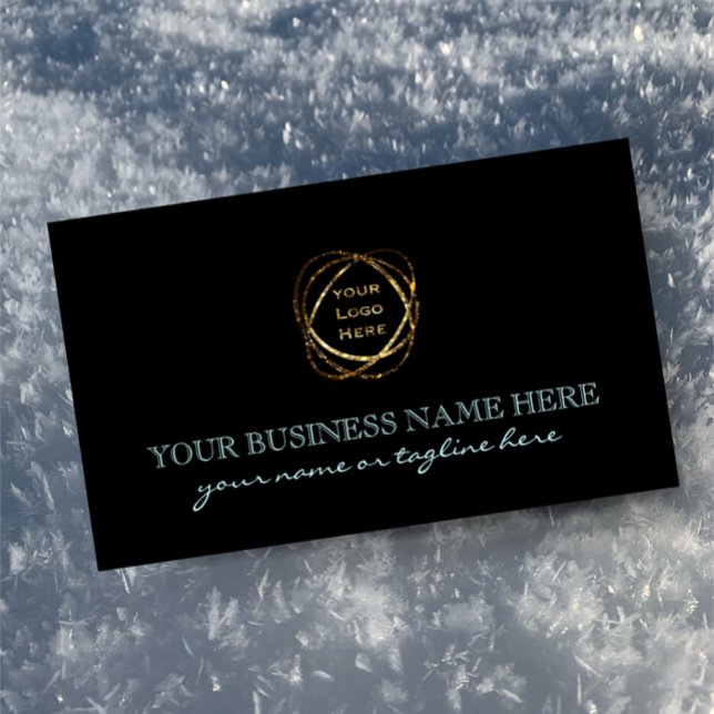 Carte De Visite Logo d'affaires moderne Aqua Black tendance sur me (Clean, Cool, Modern Style waiting for you to add your business logo. Personalize text front & back)