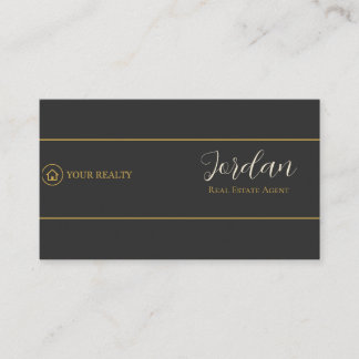 Carte De Visite Logo d'agent immobilier Charcoal Gold Real Estate