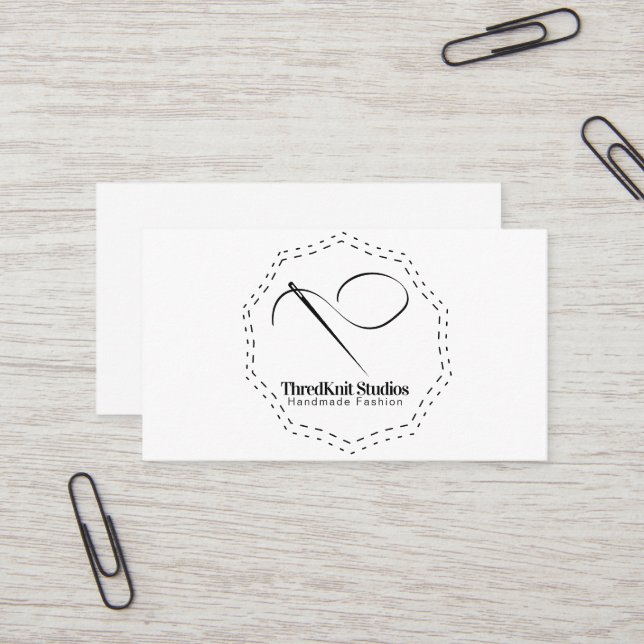 Carte De Visite Logo d'aiguilles à coudre Crochet Seamstress  (Devant/Arrière en situation)