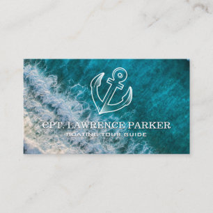 Carte De Visite Logo d'ancre Vagues océaniques Bateau