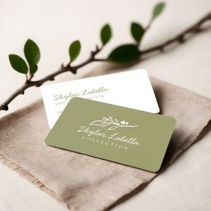 Carte De Visite Logo d'art moderne Floral Botanic Line Vert olive
