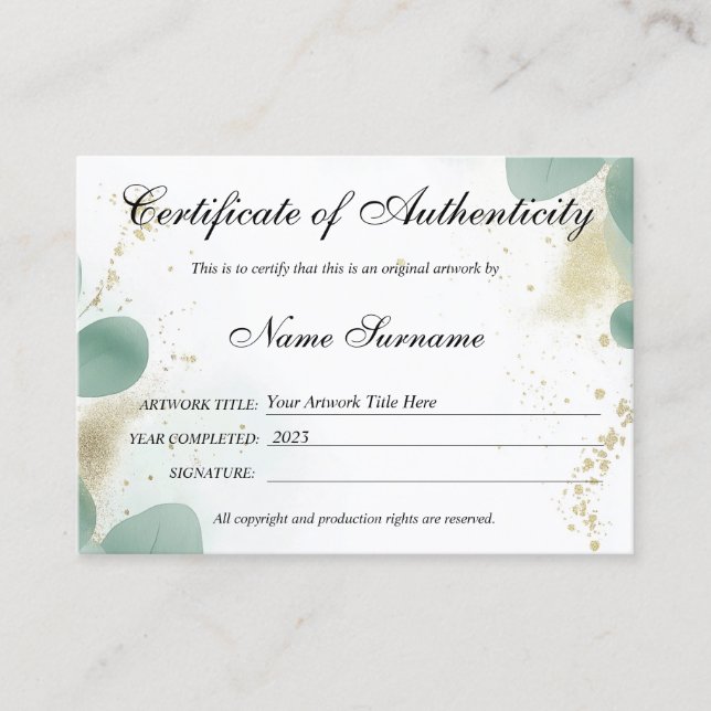 Carte De Visite Logo d'artisanat certifié authenticité (Devant)