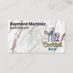 Carte De Visite Logo de bar à cocktails   Blanc marbre