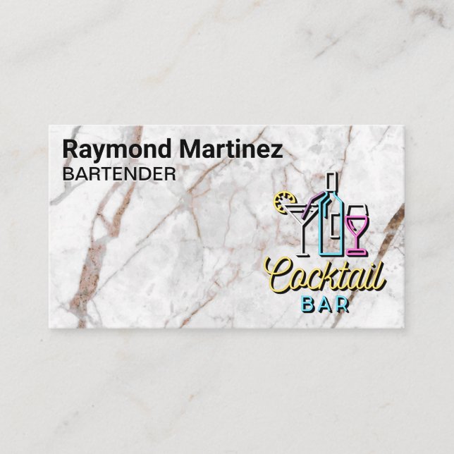 Carte De Visite Logo de bar à cocktails | Blanc marbre (Devant)