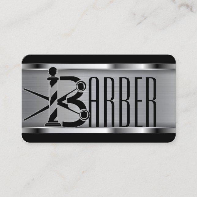 Carte De Visite Logo de barbier noir et argent (Devant)