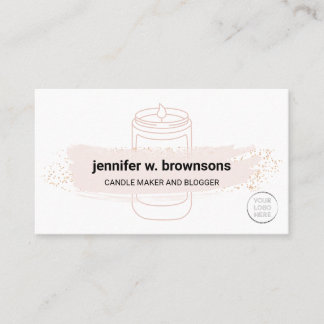 Carte De Visite Logo de bougie de soja élégant simple rose blanc