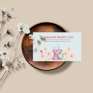 Carte De Visite Logo de boulangerie à l'aquarelle bleu pastel flor