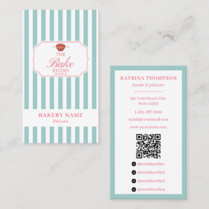 Carte De Visite Logo de boulangerie à rayures vertes et roses prep