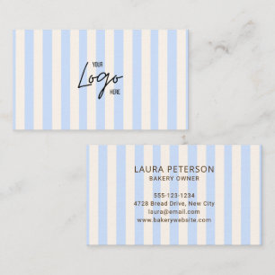 Carte De Visite Logo de Boulangerie Café avec Rayures Bleu Clair e