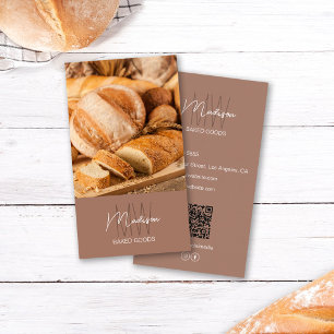 Carte De Visite Logo de boulangerie monogramme photo QR marron
