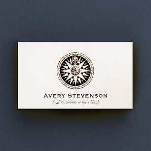Carte De Visite Logo de boussole vintage Revêtement de lin profess