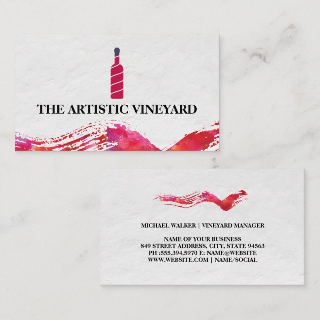 Carte De Visite Logo de bouteilles de vin | Aquarelle artistique b (Devant / Derrière)