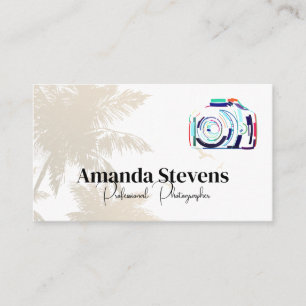 Carte De Visite Logo de caméra artistique   Arbres tropicaux