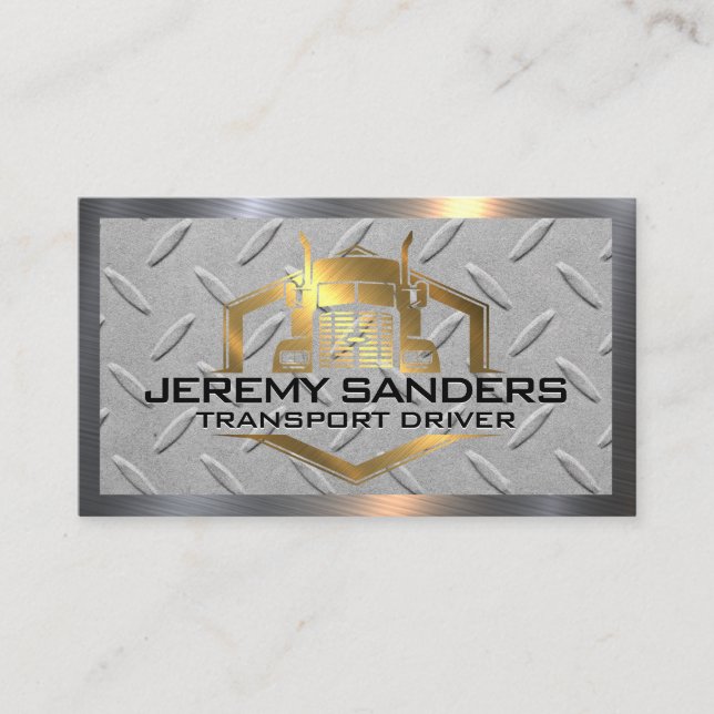 Carte De Visite Logo de camion métal d'or | Arrière - plan métalli (Devant)
