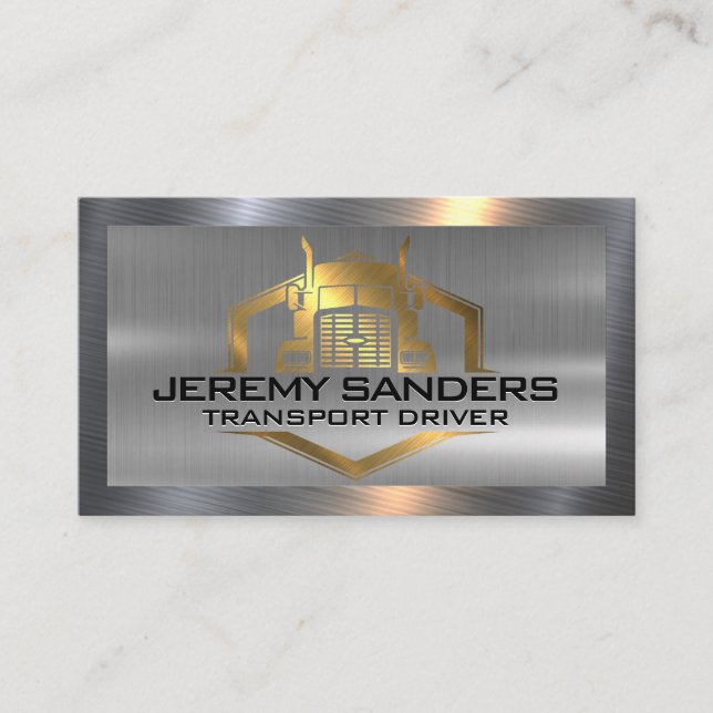 Carte De Visite Logo de camion métal d'or | Bordure métallique (Devant)
