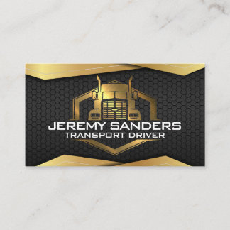 Carte De Visite Logo de camion métal d'or | Métal noir géométrique