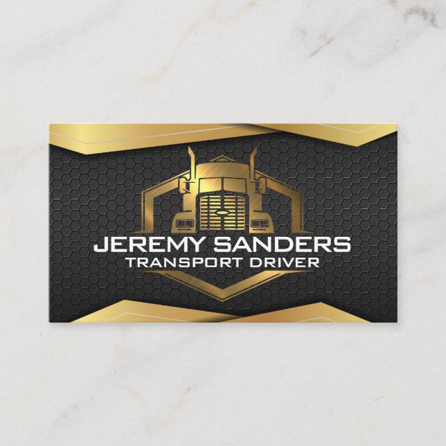 Carte De Visite Logo de camion métal d'or | Métal noir géométrique (Devant)
