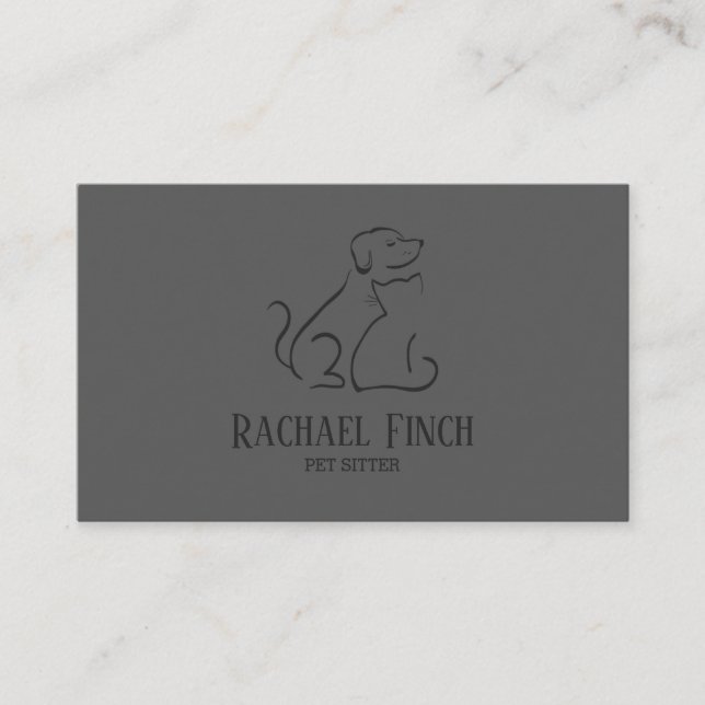 Carte De Visite Logo De Chat Et Chien Moderne Gris Au Charbon (Devant)