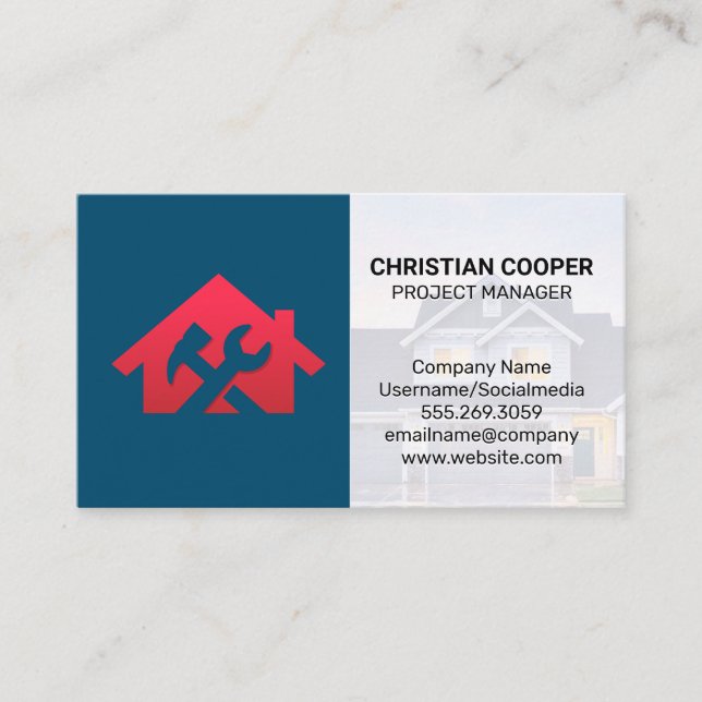 Carte De Visite Logo de clé Red House | Réparations domestiques (Devant)
