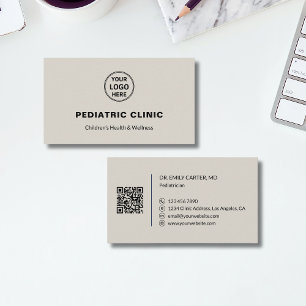 Carte De Visite Logo de clinique pédiatrique QR Neutre