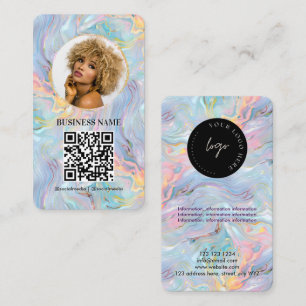 Carte De Visite Logo de code QR à effet marbré holographique girly