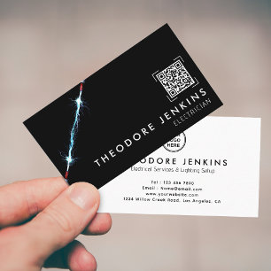 Carte De Visite Logo de code QR d'électricien noir élégant moderne