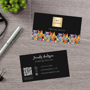 Carte De Visite Logo de code QR des services de nettoyage à domici