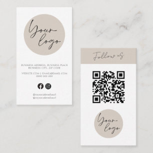 Carte De Visite Logo de code QR minimaliste beige