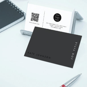 Carte De Visite Logo de code QR minimaliste noir professionnel