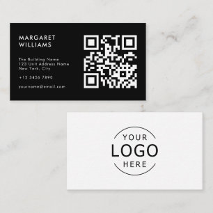 Carte De Visite Logo de code QR noir et blanc Moderne Professionne