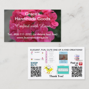 Carte De Visite Logo de code QR Pink Floral Business Photo 3,5 x 2