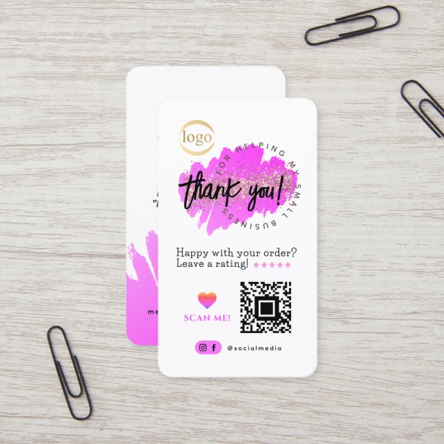 Carte De Visite Logo de code QR pour petites entreprises Merci Par (Devant/Arrière en situation)