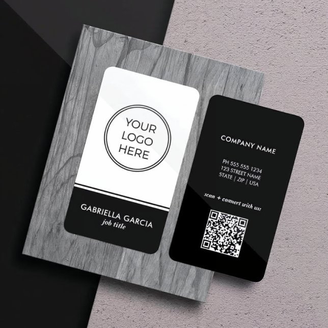 Carte De Visite Logo de code QR professionnel minimal moderne (Business Card shown in 3.5 x 2 inches with round corners.)