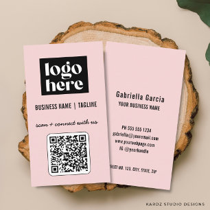 Carte De Visite Logo de code QR rose moderne professionnel