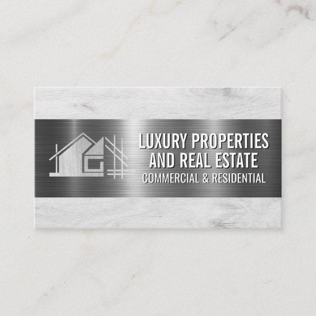 Carte De Visite Logo de construction | Arrière - plan de bois (Devant)