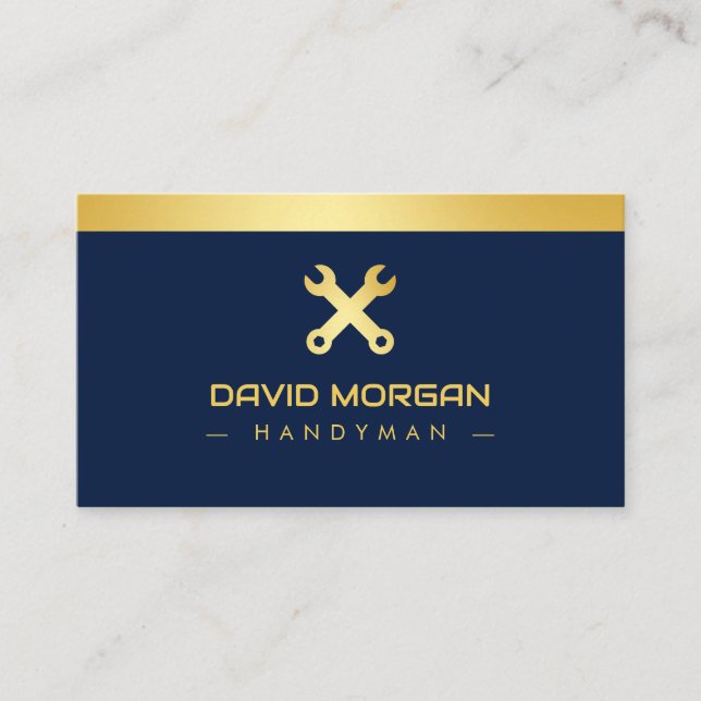 Carte De Visite Logo De Construction Handyman Marine Et Or (Devant)