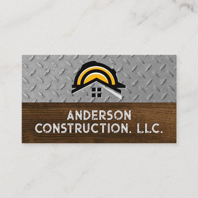 Carte De Visite Logo de construction Hardhat | Bois d'acier (Devant)