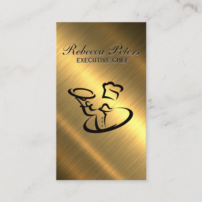 Carte De Visite Logo de cuisine du chef | Métallique d'or (Devant)