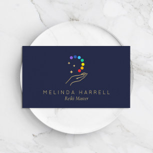 Carte De Visite Logo de guérison Reiki, Massage Thérapie Bleu fonc