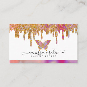 Carte De Visite Logo de la goutte d'or à papillon arc-en-ciel