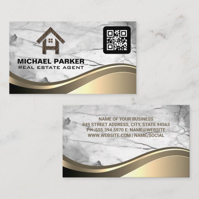 Carte De Visite Logo de la maison en bois immobilier | Code Qr (Devant / Derrière)