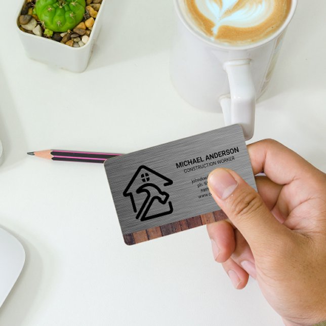 Carte De Visite Logo de la maison Hammer | Bois métallique (Créateur téléchargé)