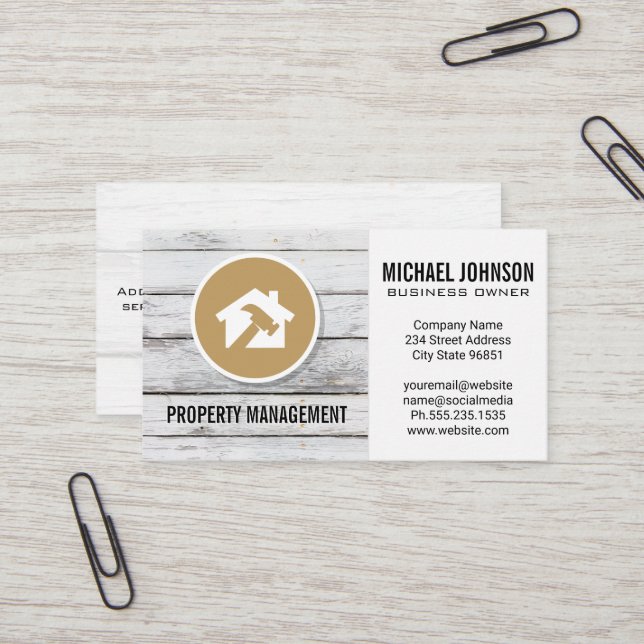 Carte De Visite Logo de la maison Hammer | Panneaux en bois (Devant/Arrière en situation)
