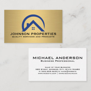 Carte De Visite Logo de la maison immobilière   Or métallique