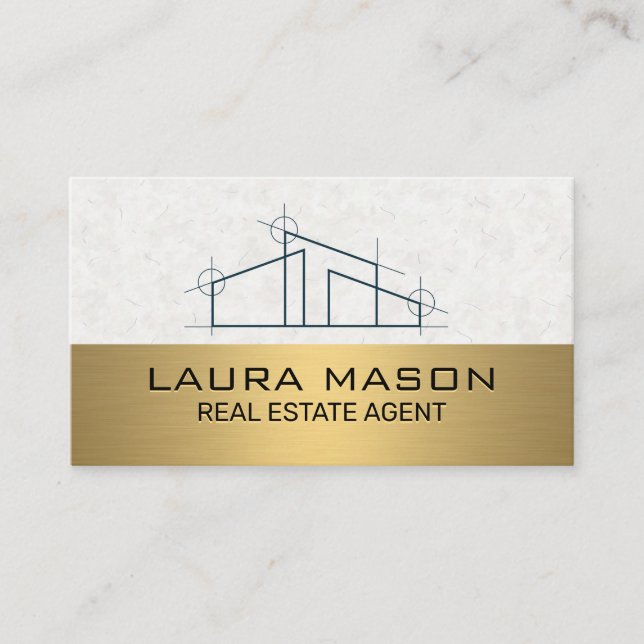Carte De Visite Logo de la maison | Métallique d'or (Devant)