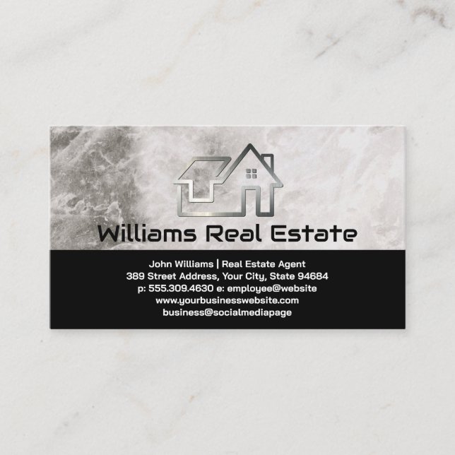 Carte De Visite Logo de la maison métallique | Immobilier | Marbre (Devant)