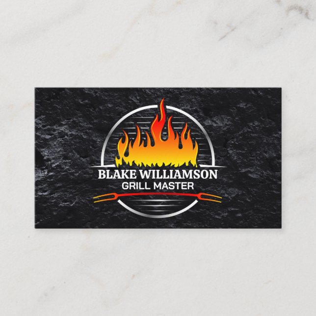 Carte De Visite Logo de la plaque de grill métallique Fire (Devant)